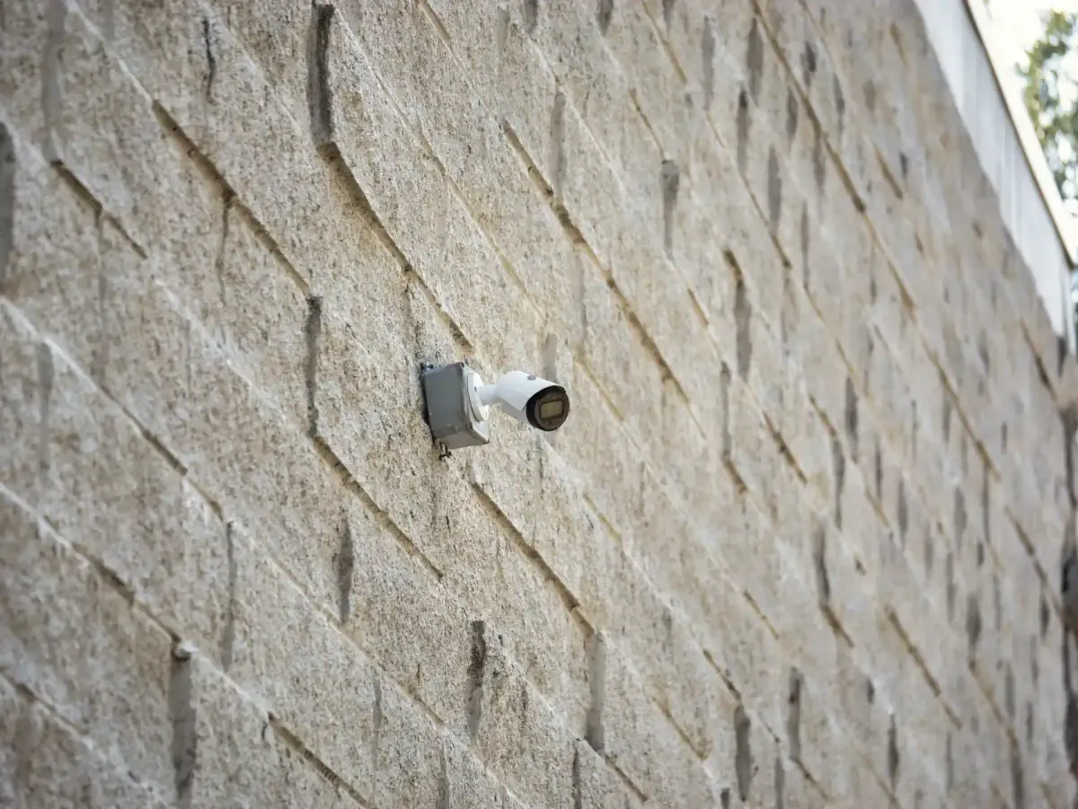 View of security camera at Corsicana, TX self storage facility.