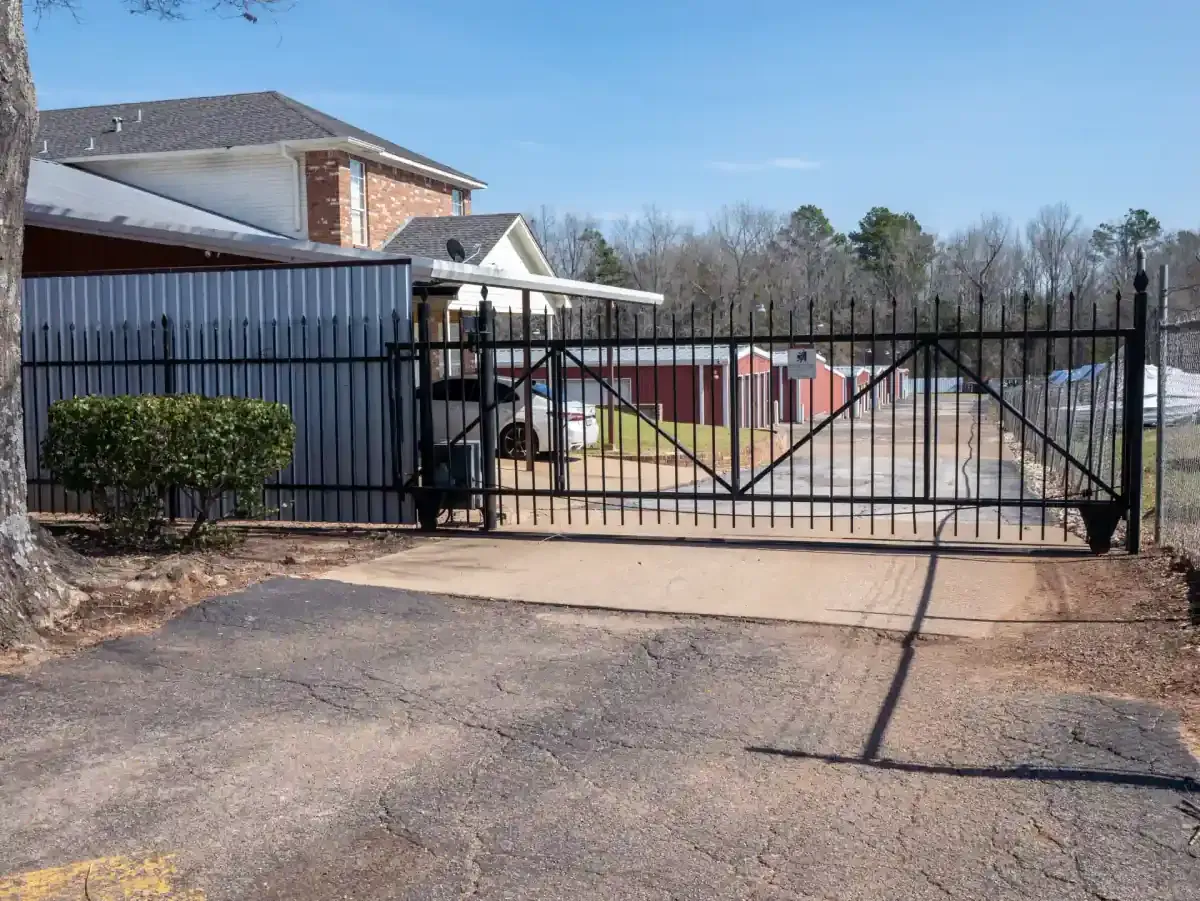 Security gate of Flint,TX self-storage facility.