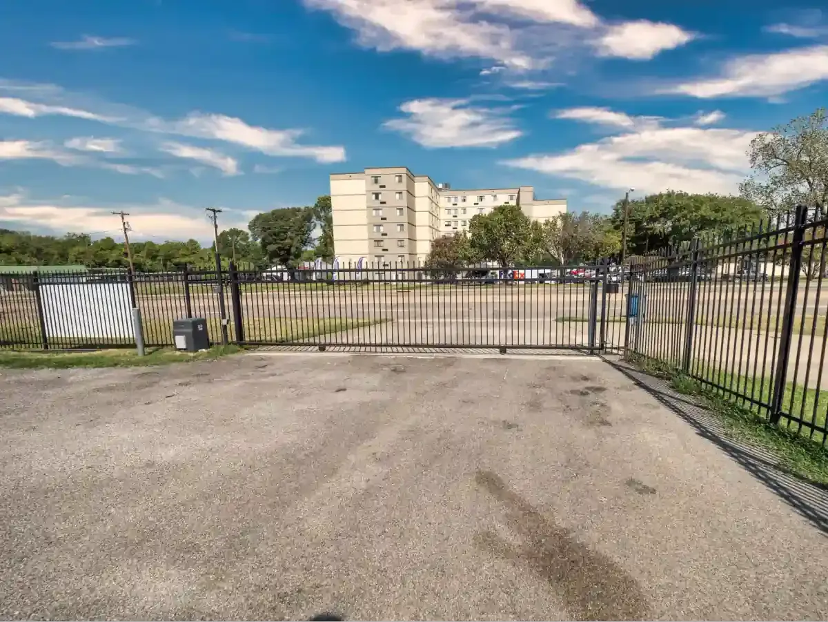 Security gate at Corsicana, TX W 7th street facility.