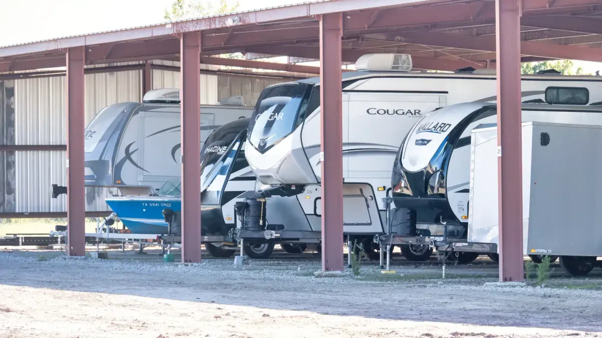 Outdoor parking at Becker Road self storage facility in Hockley, TX.