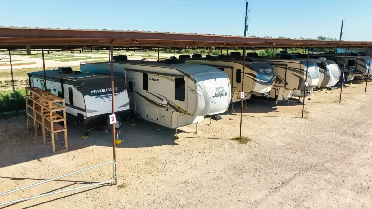 Outdoor parking at Becker Road self storage facility in Hockley, TX.