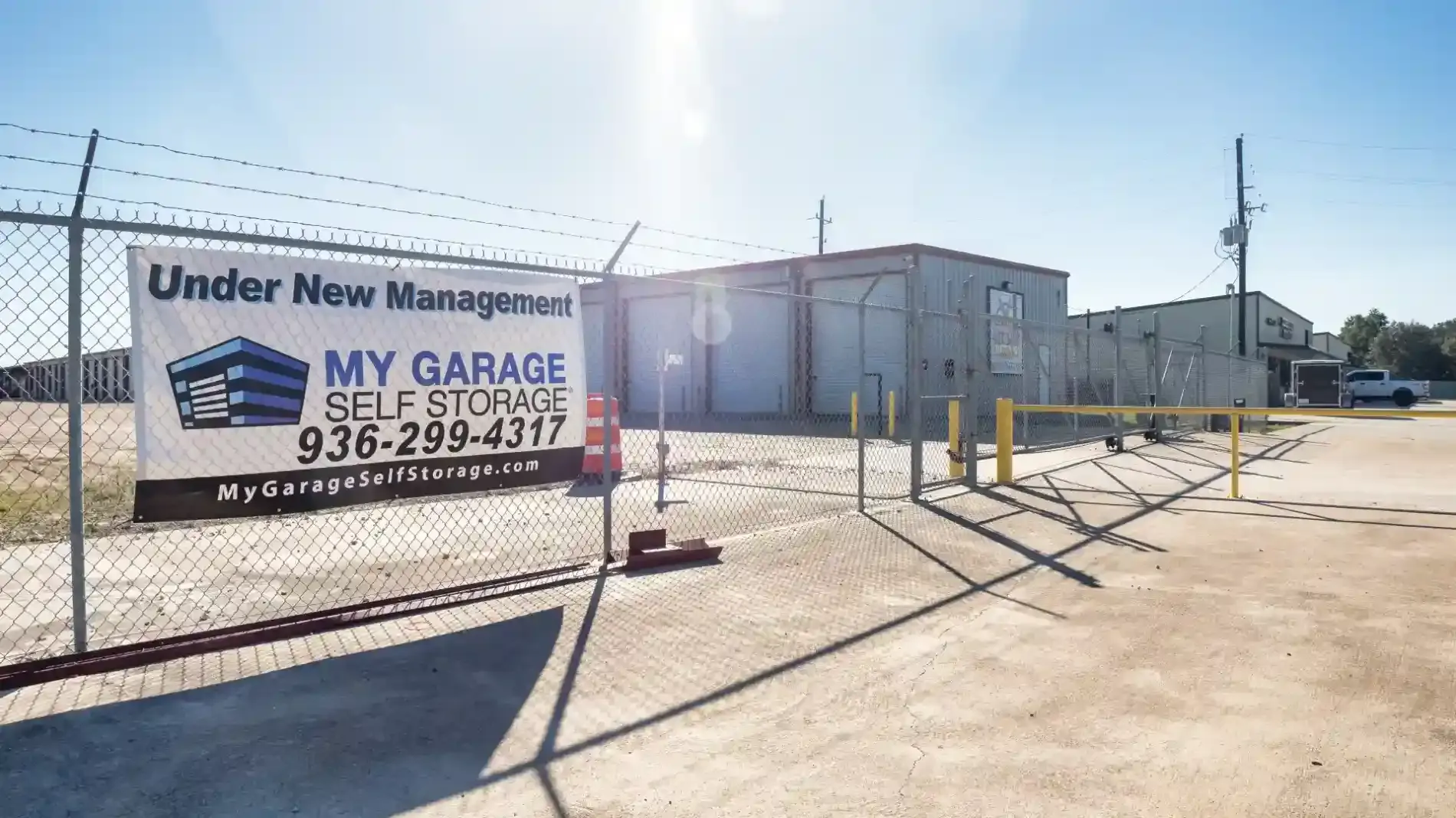 Exterior of gate at Hockley, TX becker road self storage facility.