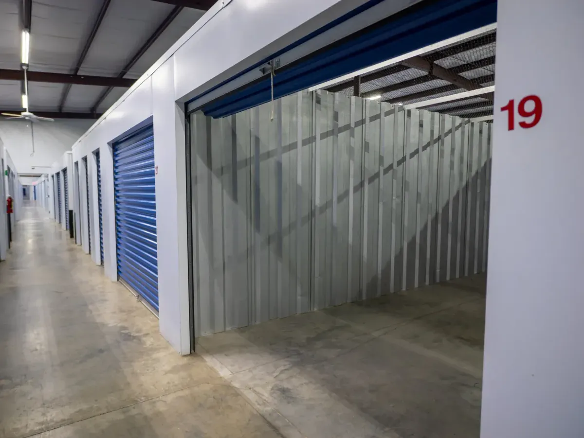 Open indoor storage unit at My Garage Self Storage