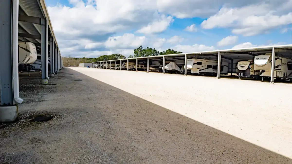 Covered parking at Kountze, TX self storage facility.