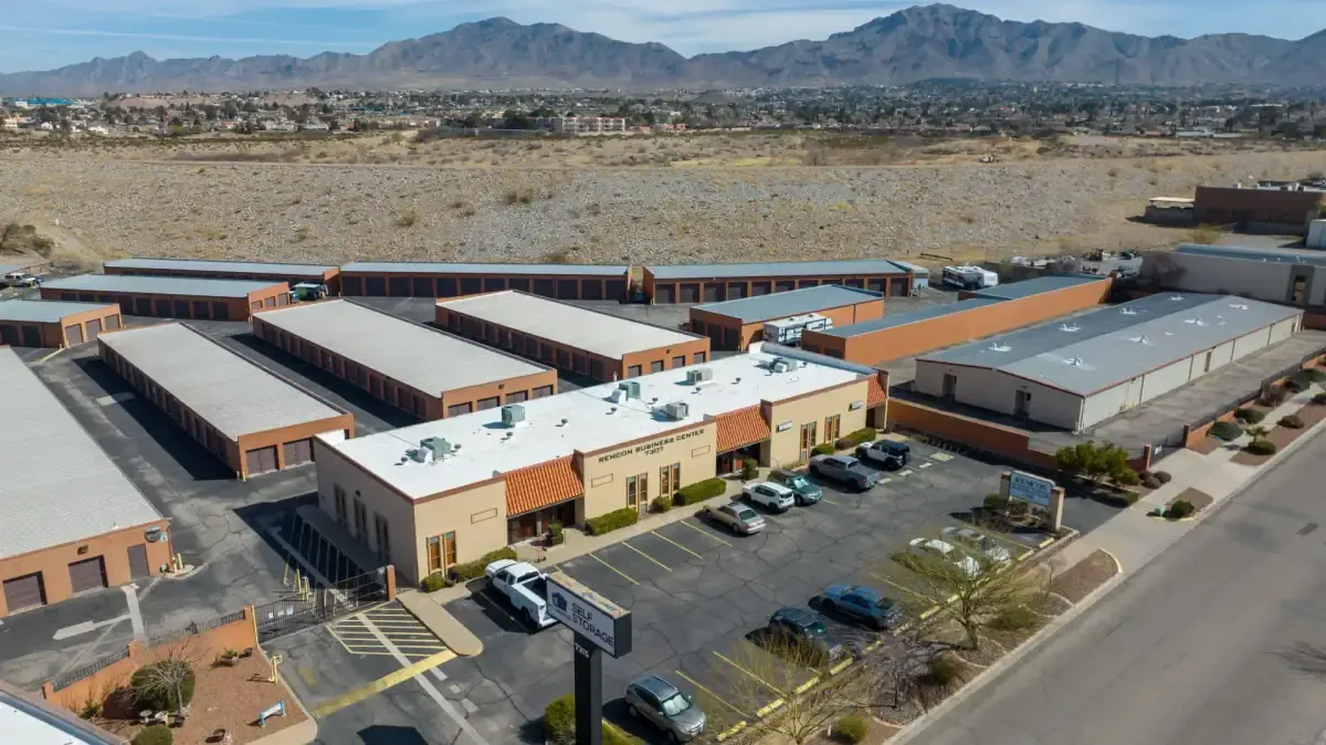 Skyview of storage at El Paso, TX Remcon Circle facility.